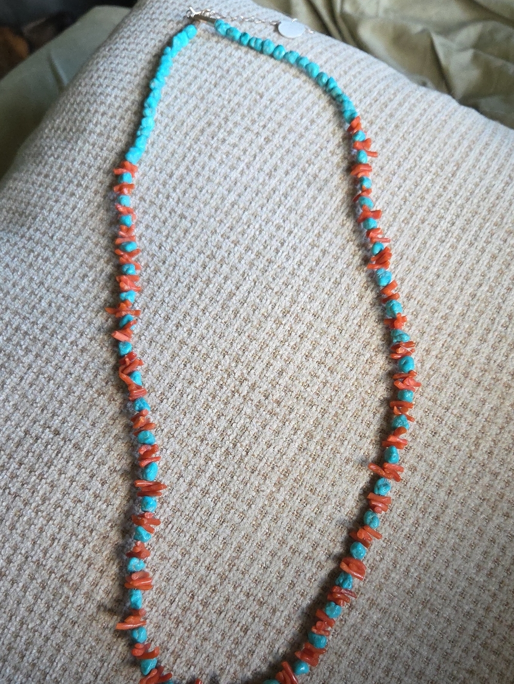 Turquoise and Natural Red Coral Beaded Necklace - Women Jewelry